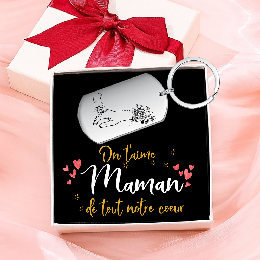 À Ma Maman - Porte-Clés la Main dans la Main 2 Prénoms Personnalisés