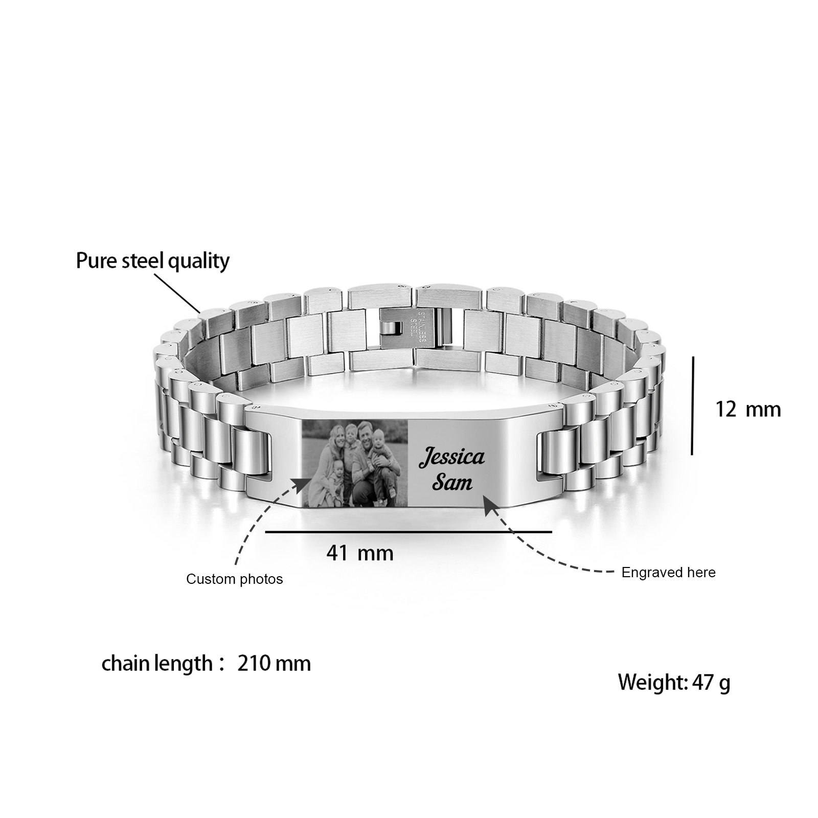 À Mon Homme - Bracelet Personnalisé 1 texte avec 1 photo en Acier inoxydable