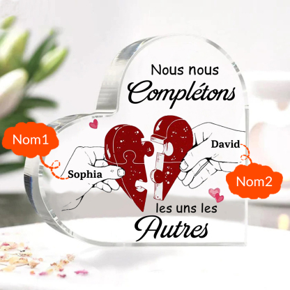 Plaque Acrylique en Forme de Cœur 2 Prénoms Personnalisés pour Couple