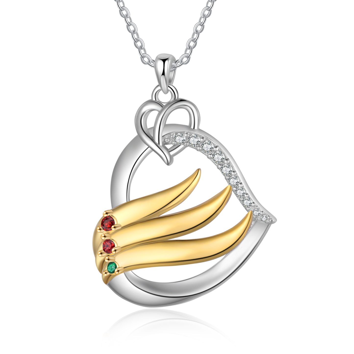 Collier Pendentif Cœur et Ailes Collier Personnalisé avec 3 Prénoms et Pierres de naissance pour Femme|Jessemade