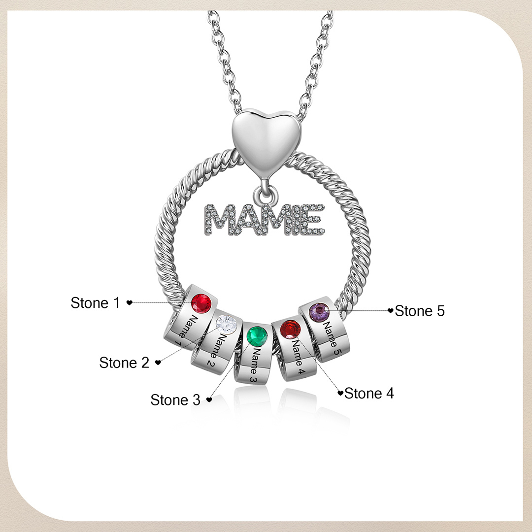À ma Mamie - Collier Personnalisé Pendentif 5 Prénoms avec Pierre de naissance|Jessemade
