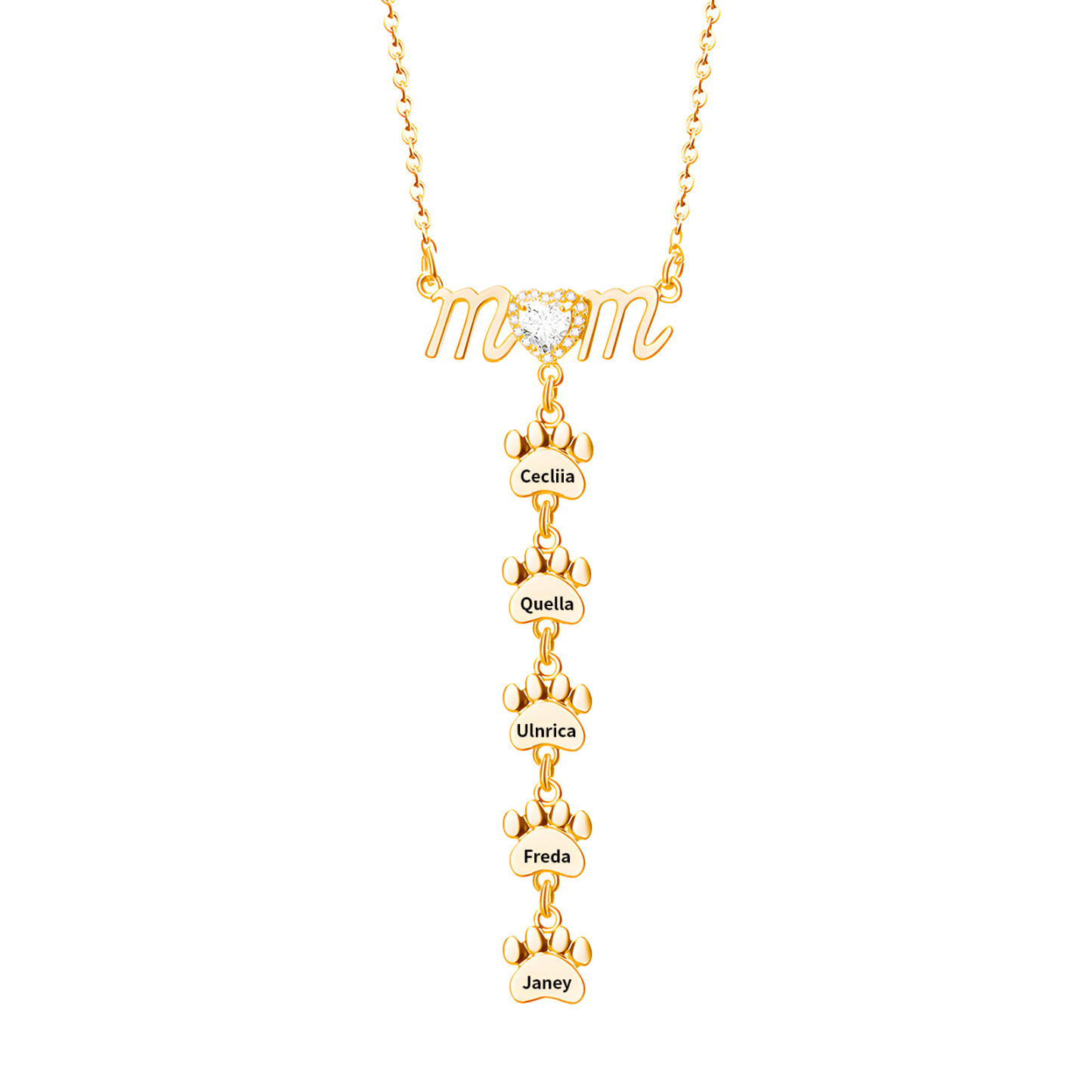 Collier Pendentif Petite Patte 5 Prénoms Personnalisés Collier pour Maman