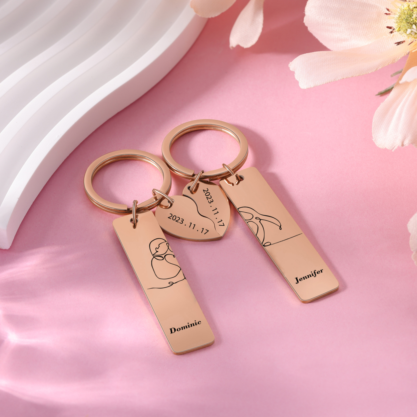 Porte-Clés 2 Prénoms Personnalisés avec 2 Dates Porte-Clés Cœur | Jessemade