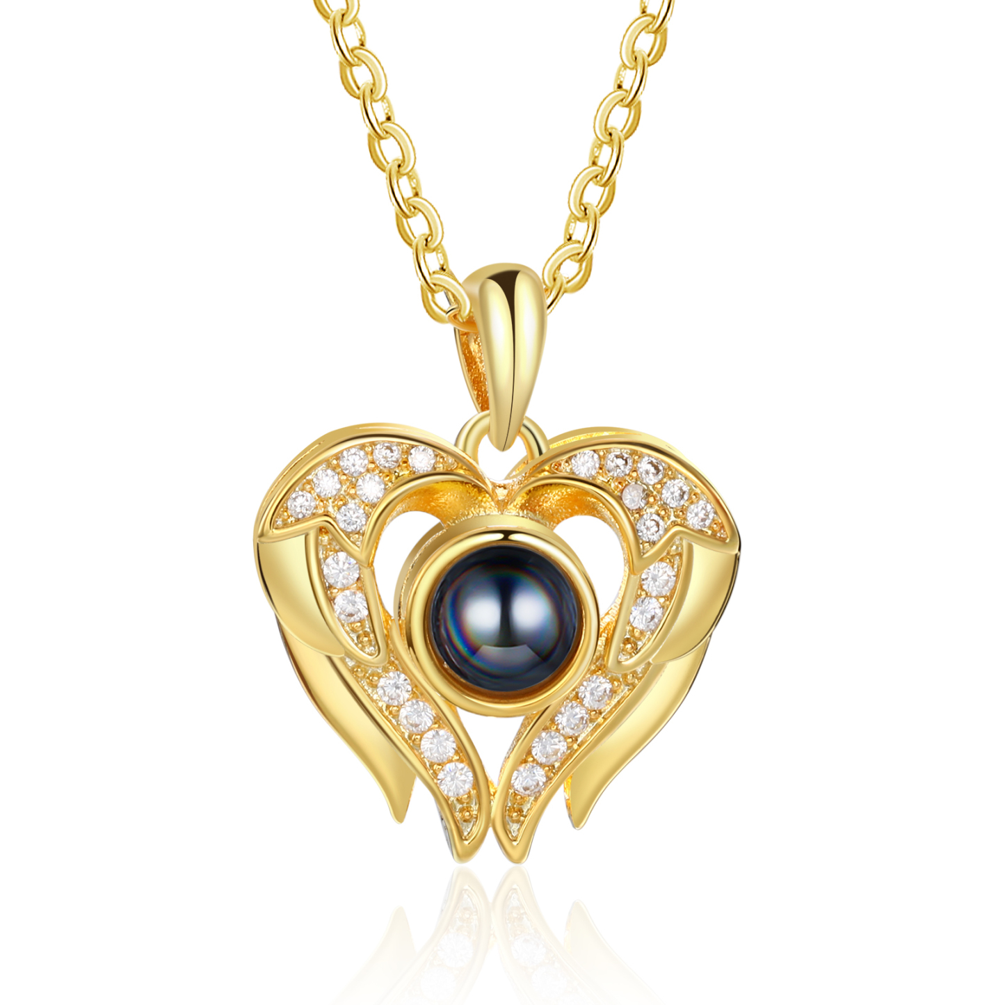 Collier Pendentif Cœur et Ailes de Projection Photo Personnalisée