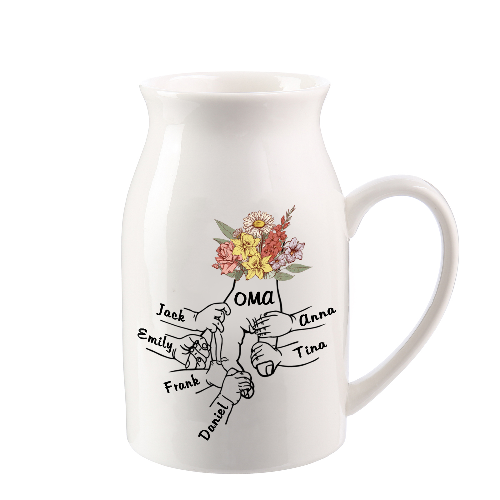 Vase à Fleurs la main dans la main 6 Prénoms Personnalisés avec Texte Décoration de la Maison