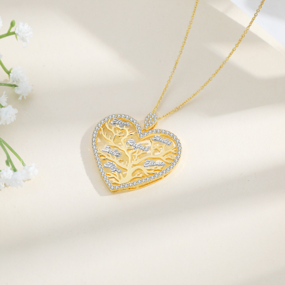 Collier Pendentif Arbre de vie Arbre généalogique 6 Prénoms Personnalisé