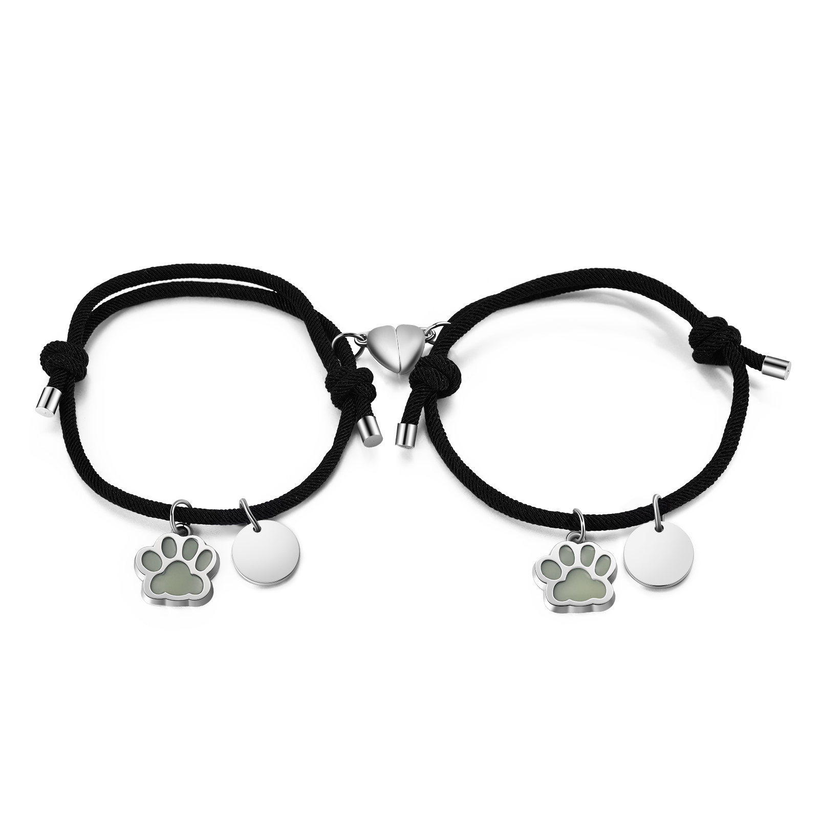 2PCS Bracelets Magnétiques 2 Prénoms Personnalisés pour Couple Bracelet Fluorescent