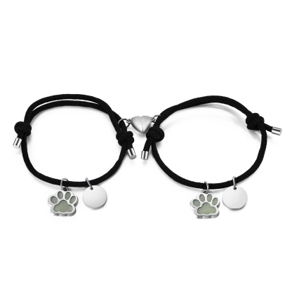 2PCS Bracelets Magnétiques 2 Prénoms Personnalisés pour Couple Bracelet Fluorescent