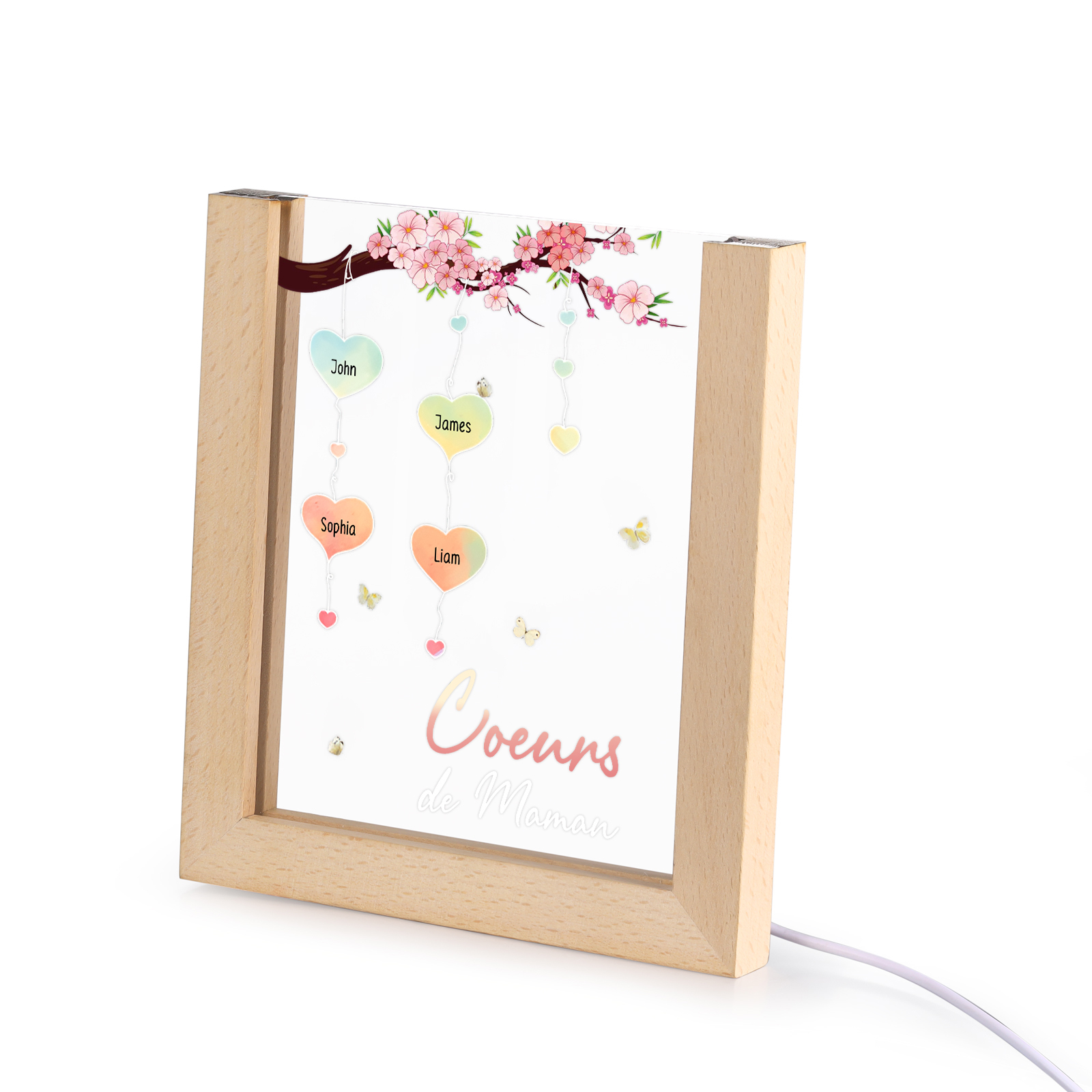 À Maman/Mamie - Lampe de chevet LED Arbre 4 Prénoms Personnalisés avec 1 Texte