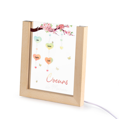 À Maman/Mamie - Lampe de chevet LED Arbre 4 Prénoms Personnalisés avec 1 Texte