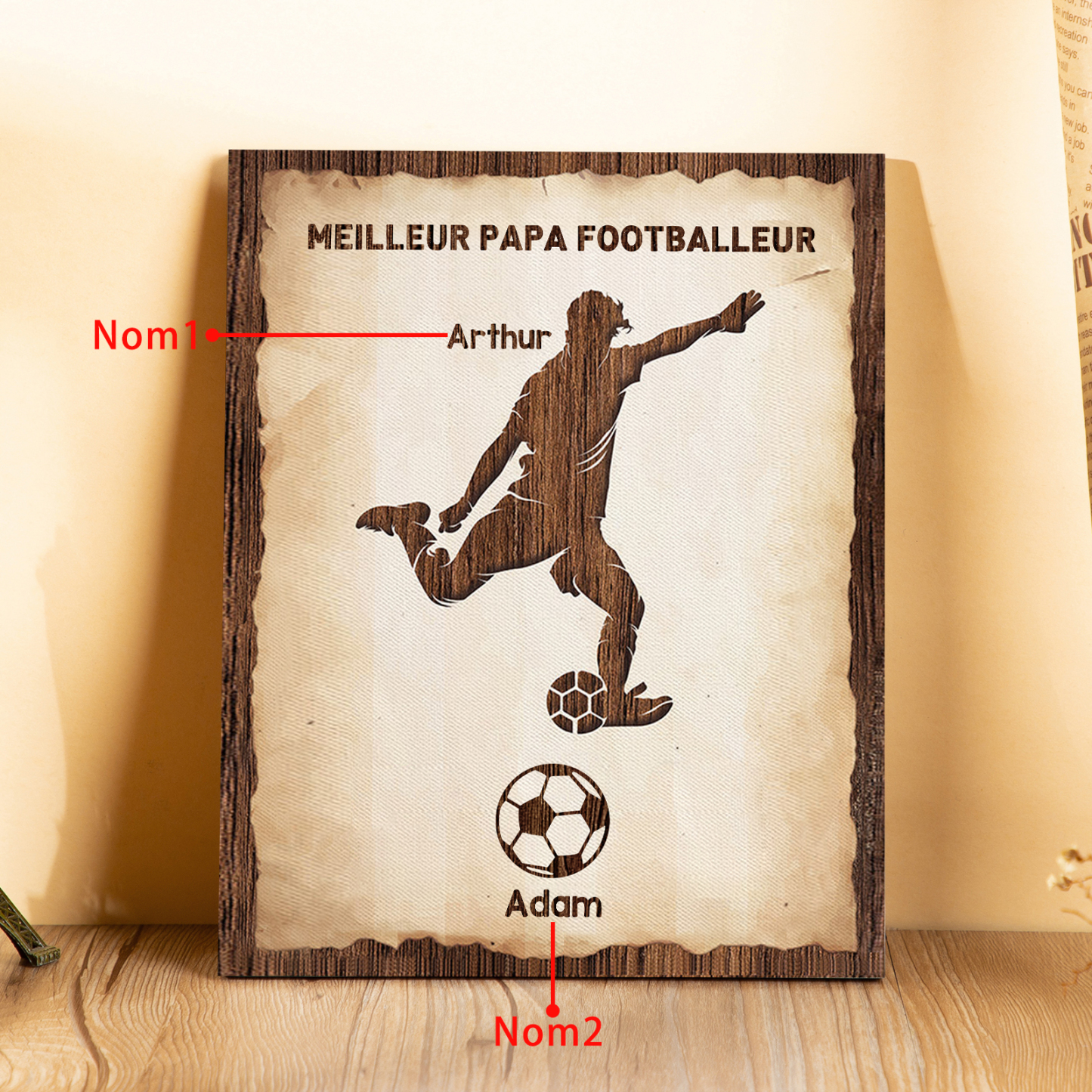 À Mon Papa-Cadre en Bois Football 2 Prénoms Personnalisés