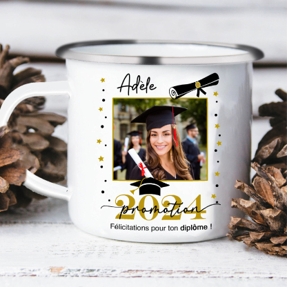 Tasse émaillée Diplômé 1 Prénom et Photo Personnalisés avec Année Cadeau de remise des diplômes