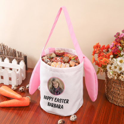 Sac de Pâques Lapin 1 Prénom et Photo Personnalisés avec Texte Tote Bag Enfant