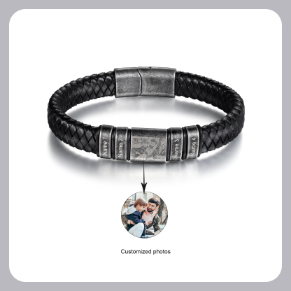 Bracelet Photo Personnalisé avec 4 Prénoms gravés pour Homme｜Jessemade