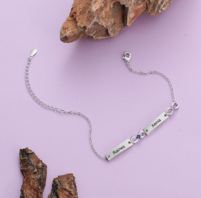 Bracelet infini 2 Prénoms Personnalisé avec 2 Pierres de Naissance
