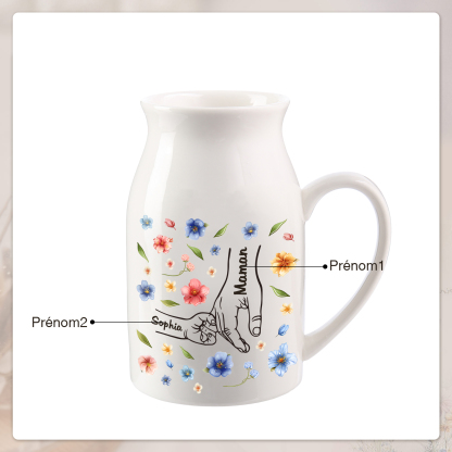 Vase à Fleurs la main dans la main 2 Prénoms Personnalisés Décoration de la Maison