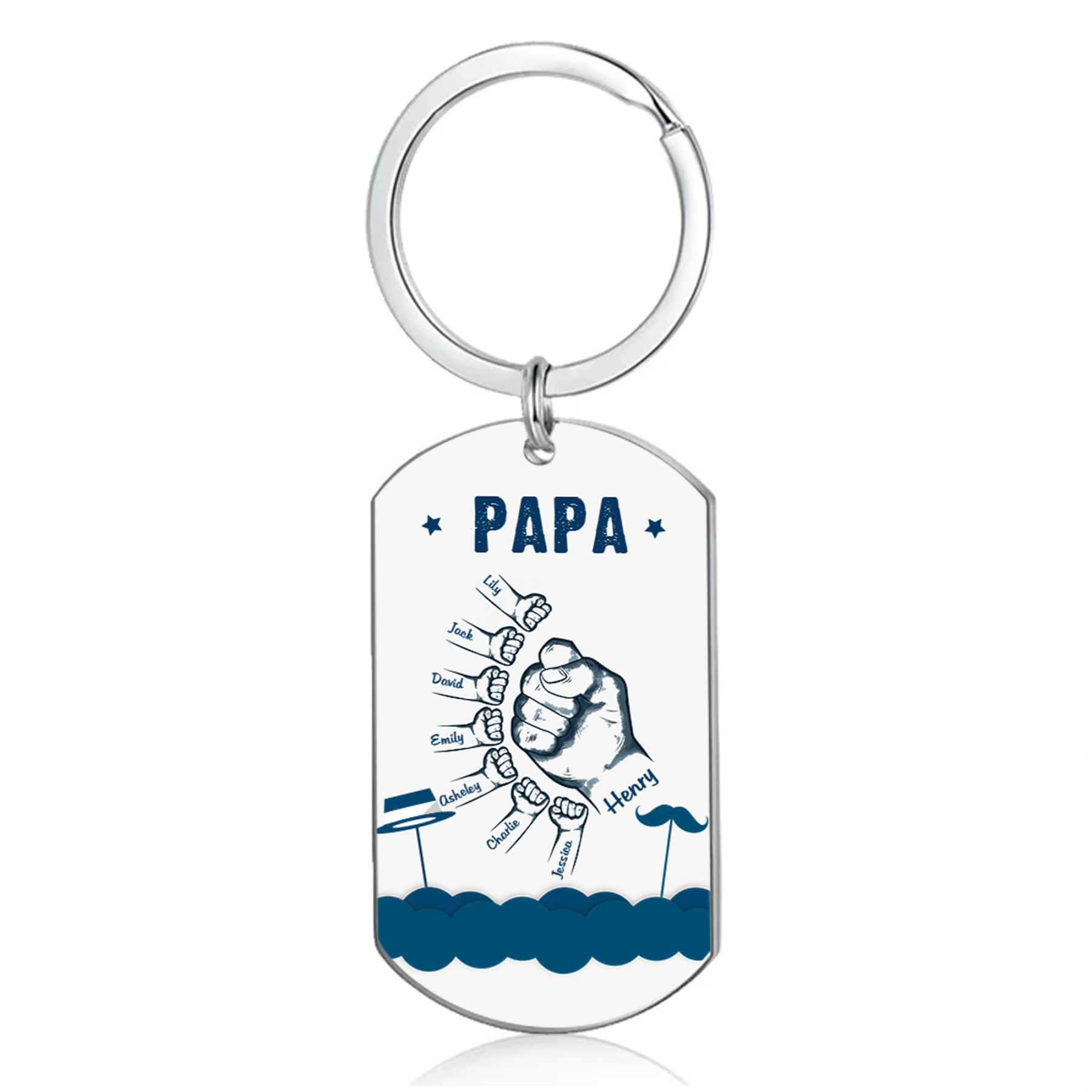 À Papa/Papi - Porte-Clés Poings 8 Prénoms Personnalisés