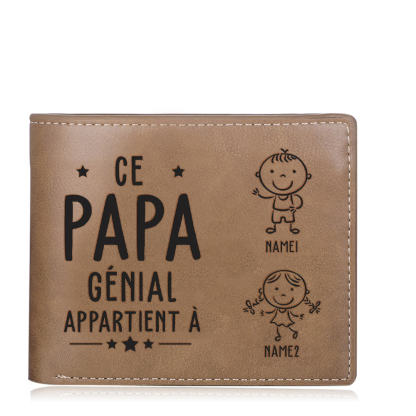À Papa-Portefeuille 2 Prénoms Personnalisés avec 2 Enfants Classique Homme Porte-Monnaie Carte | Jessemade