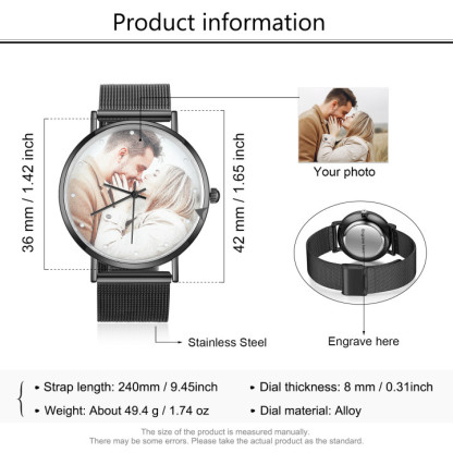 Montre Personnalisée Photo avec Gravure du prénom ou Message Bracelet