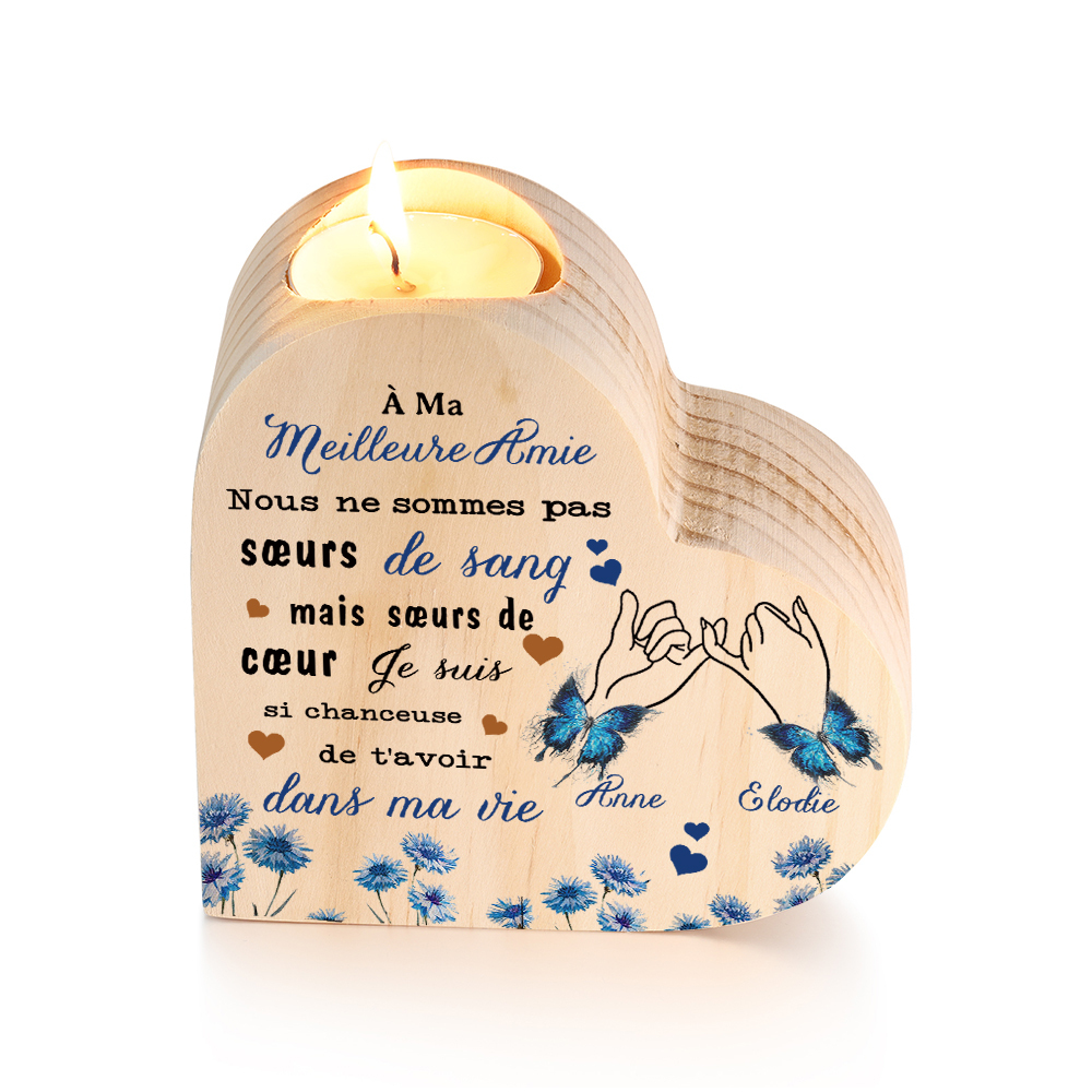 À Ma Meilleure Amie - Bougeoir en Bois 2 Prénoms Personnalisés sans bougie