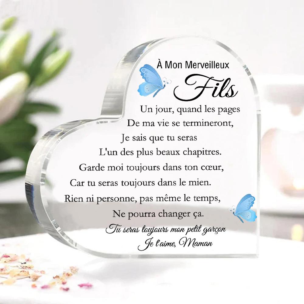À mon Fils - Plaque Acrylique en Forme de Cœur 1 Texte Personnalisé