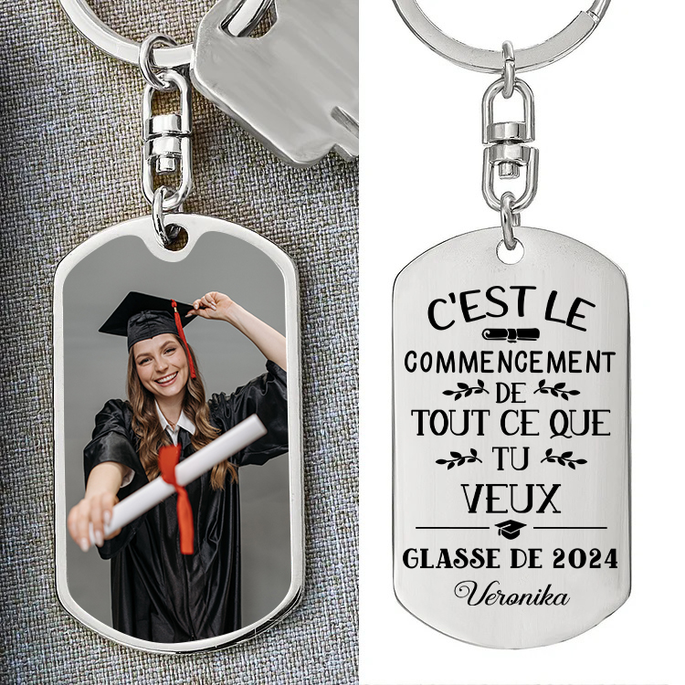 Diplômé 2024 Porte-Clés 1 Prénom et Photo Personnalisé  Cadeau pour fêter un Diplômé 