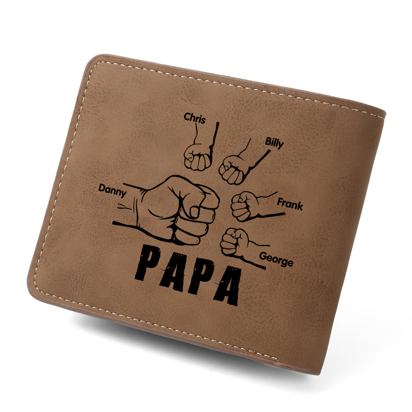 À mon Papa - Portefeuille Poings 5 Prénoms Personnalisés avec Photo Classique Homme Porte-Monnaie Carte