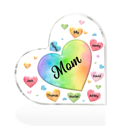 À ma Maman/Mamie - Plaque Acrylique en Forme de Cœur 8 Prénoms Personnalisés avec 1 Texte