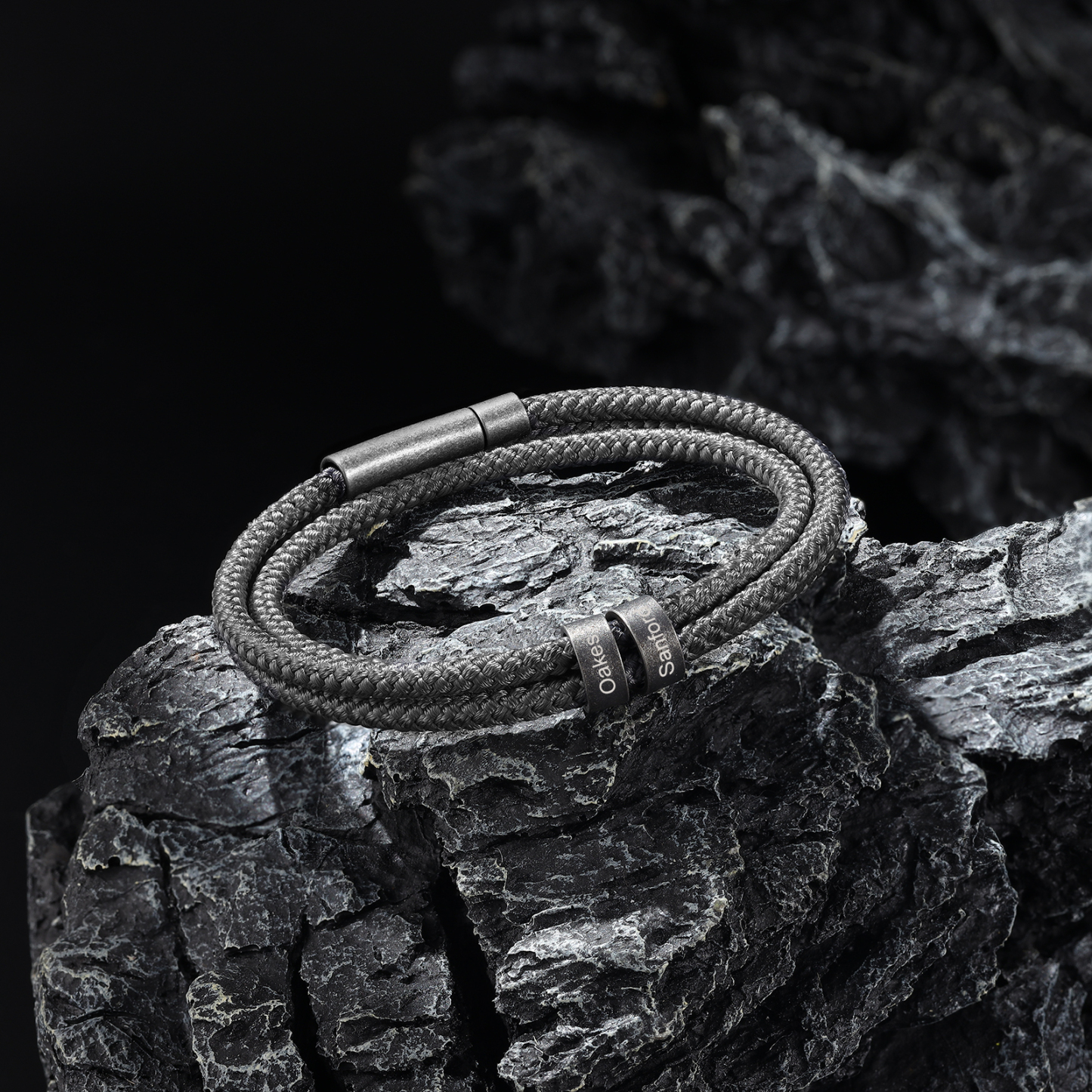 2-4 Noms Bracelet Vintage Personnalisés Bracelet Homme en Corde Gris