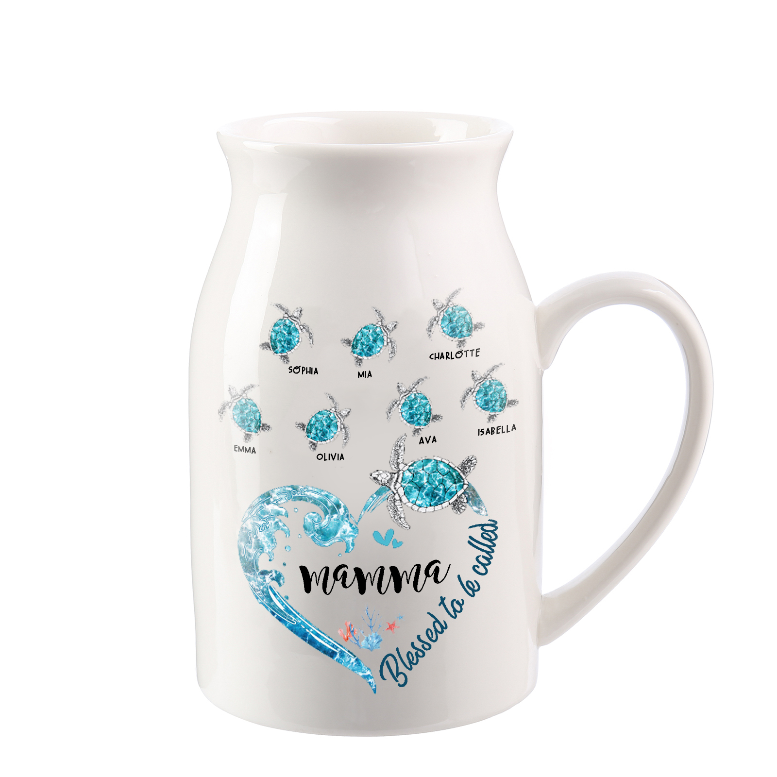 Vase à Fleurs Tortue de Mer 7 Prénoms Personnalisés avec 1 Texte Décoration de la Maison