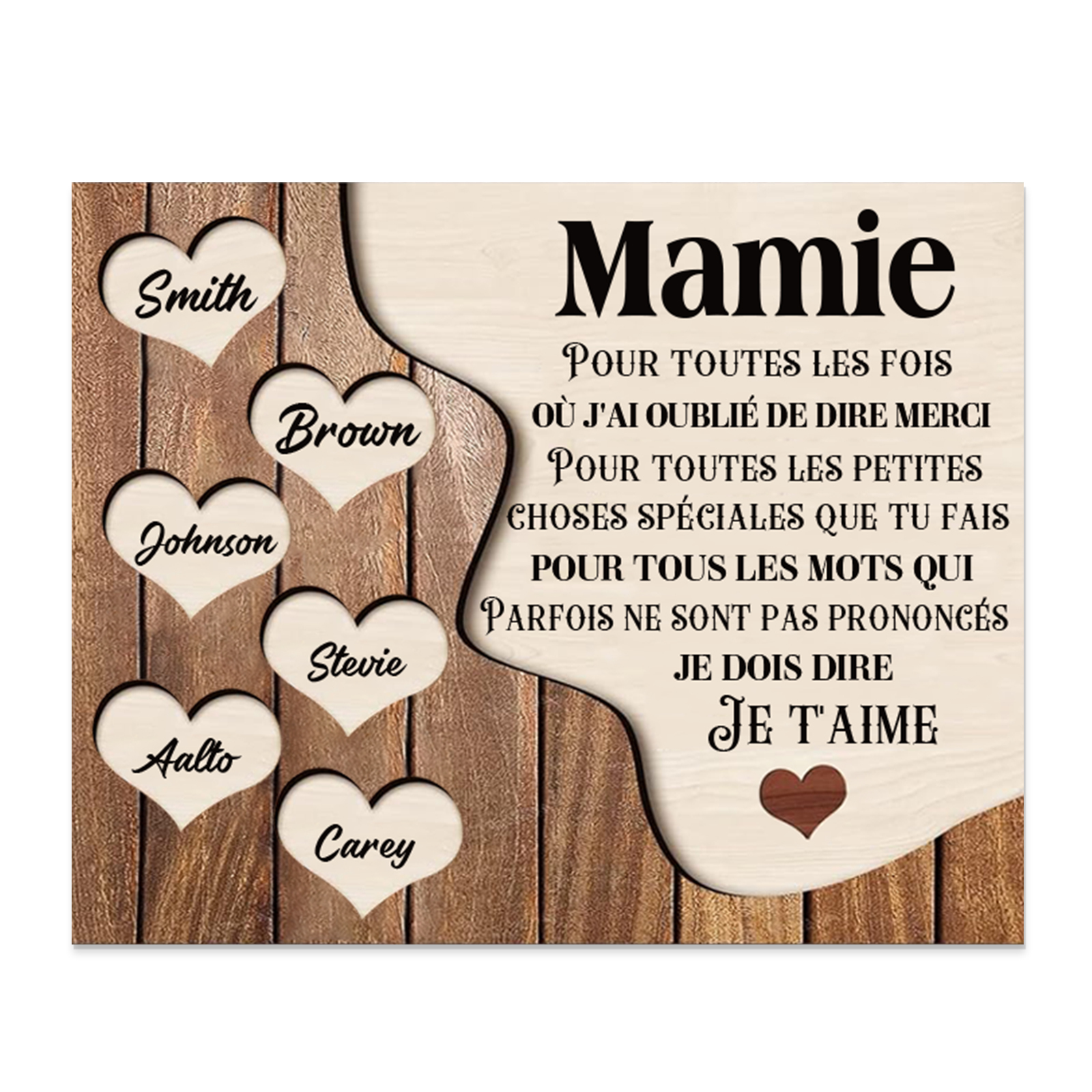 À ma Maman/Mamie - Cadre en Bois 6 Prénoms Personnalisés avec Texte Cadeau pour Famille