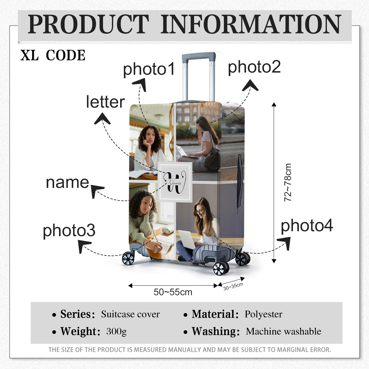 Housses de Valise 1 Prénom Personnalisé avec Lettre et 4 Photos