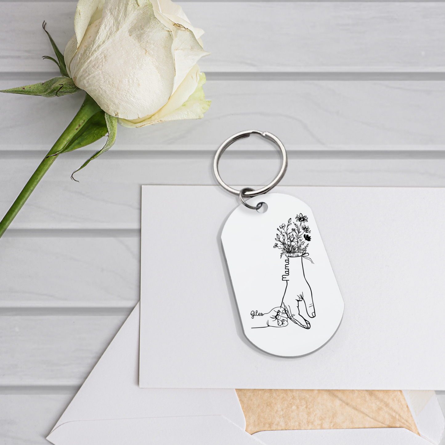 À Ma Maman - Porte-Clés la Main dans la Main 2 Prénoms Personnalisés