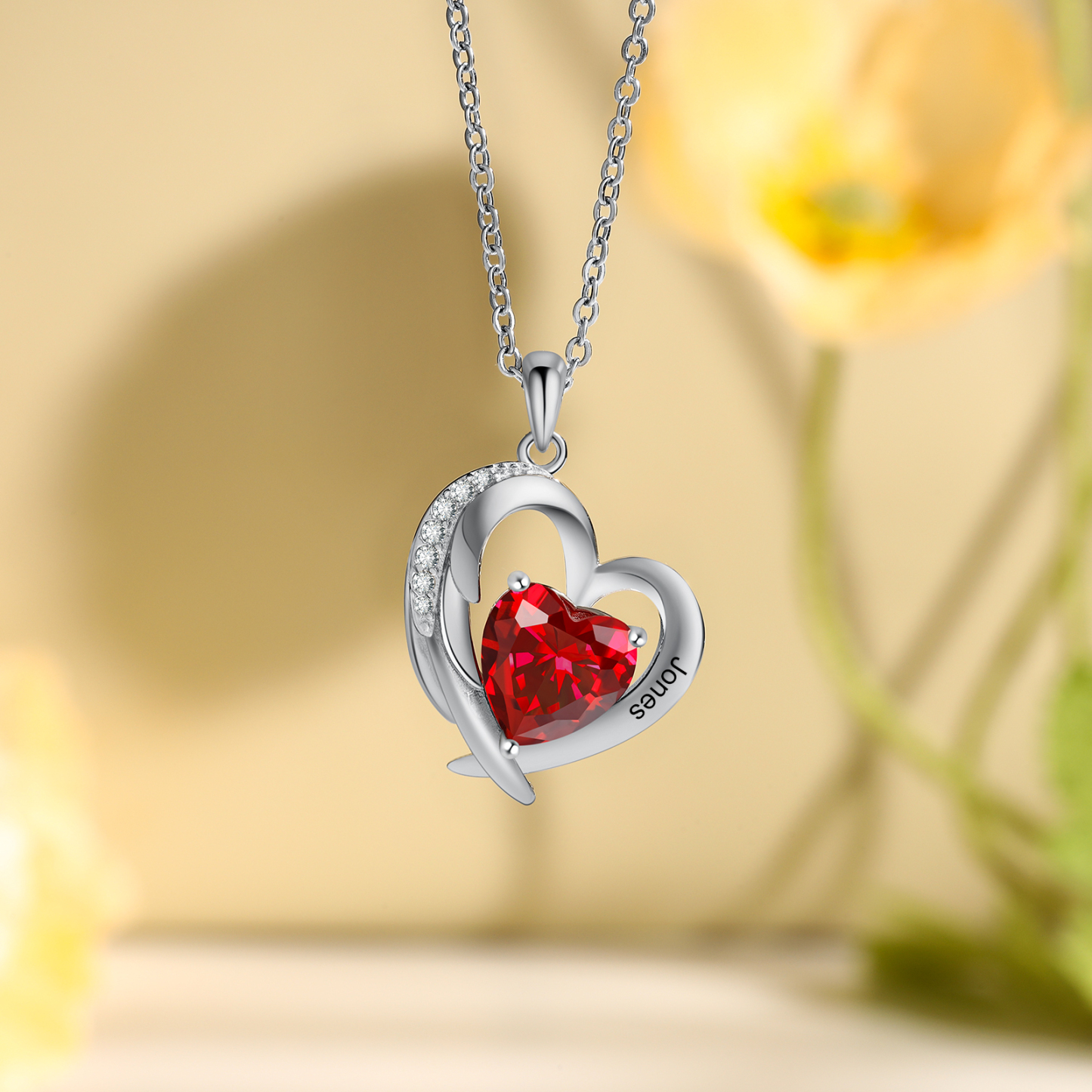 Collier Cœur 1 Prénom Personnalisé avec 1 Pierre de Naissance