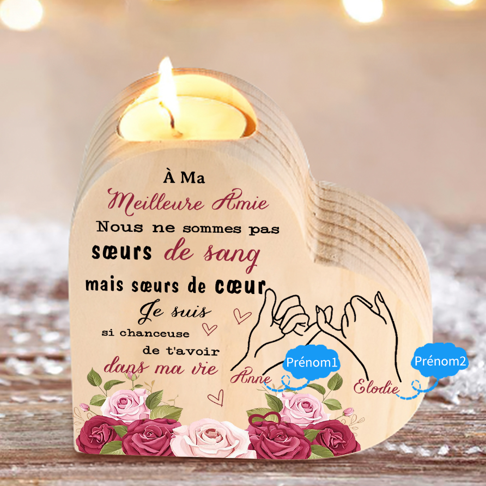 À Ma Meilleure Amie - Bougeoir en Bois 2 Prénoms Personnalisés sans bougie