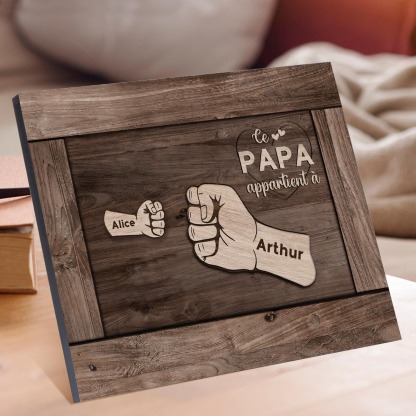 À Mon Papa/Papy-Cadre Imprimé en Bois Poings 2 Prénoms Personnalisés avec Texte