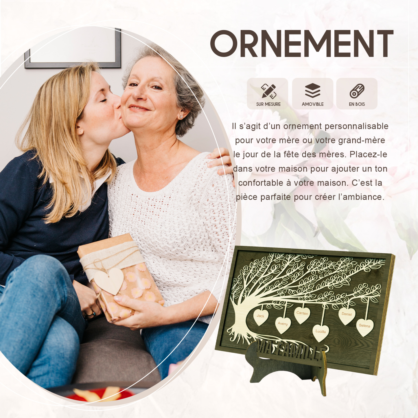 Décoration en bois Arbre de Vie 6 Prénoms Personnalisés Ornement Famille