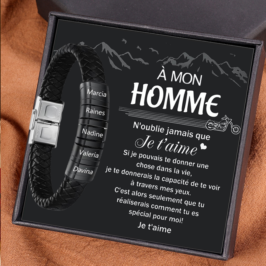 À mon Homme - Bracelet Cuir tressé 5 Prénoms Personnalisés Bracelet Homme