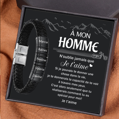 À mon Homme - Bracelet Cuir tressé 5 Prénoms Personnalisés Bracelet Homme