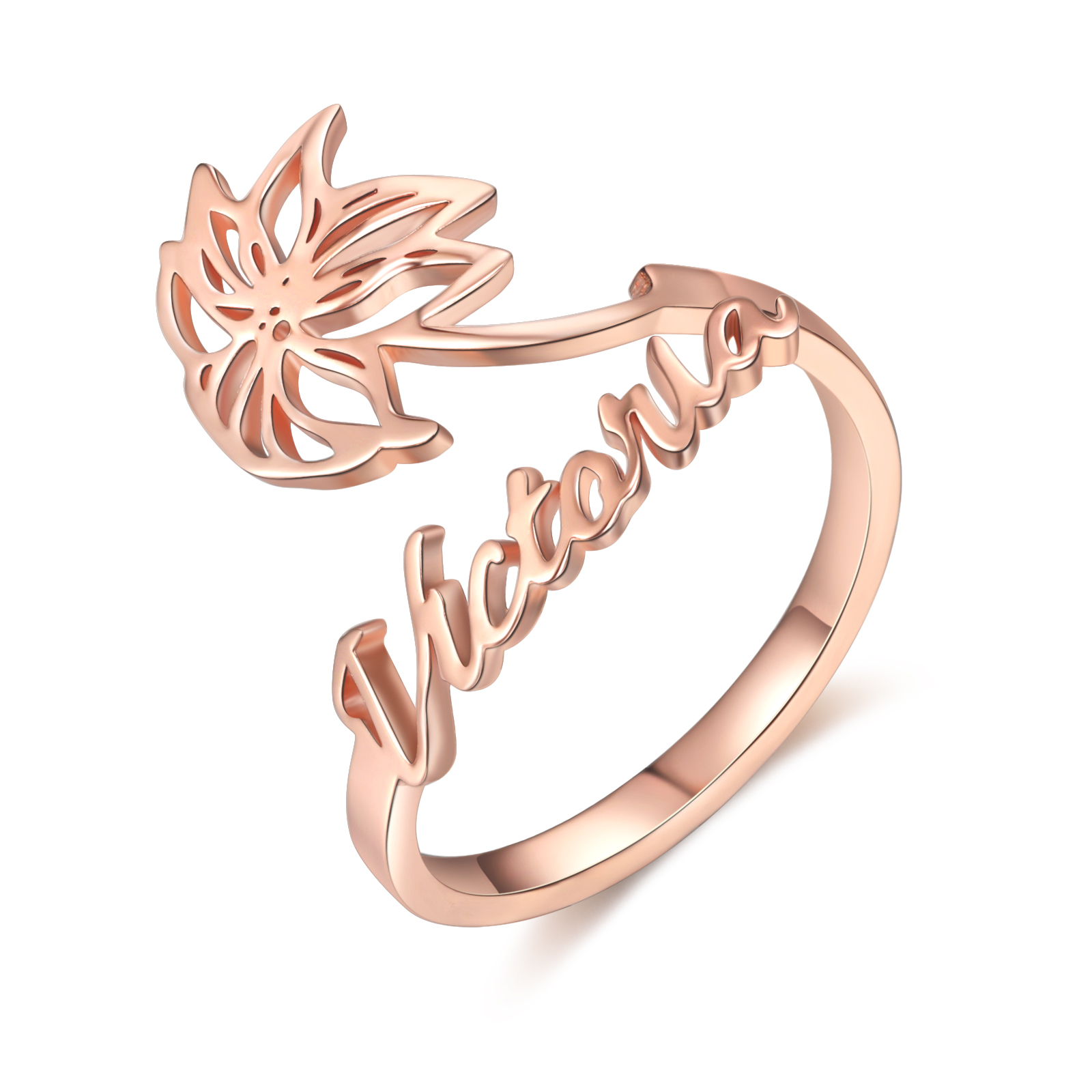Décembre Bague Ajustable prénom personnalisé fleur de naissance
