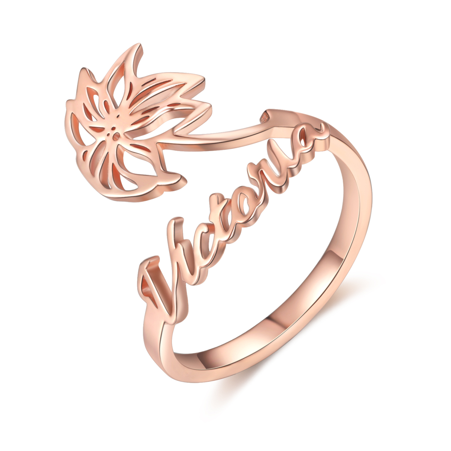 Décembre Bague Ajustable prénom personnalisé fleur de naissance