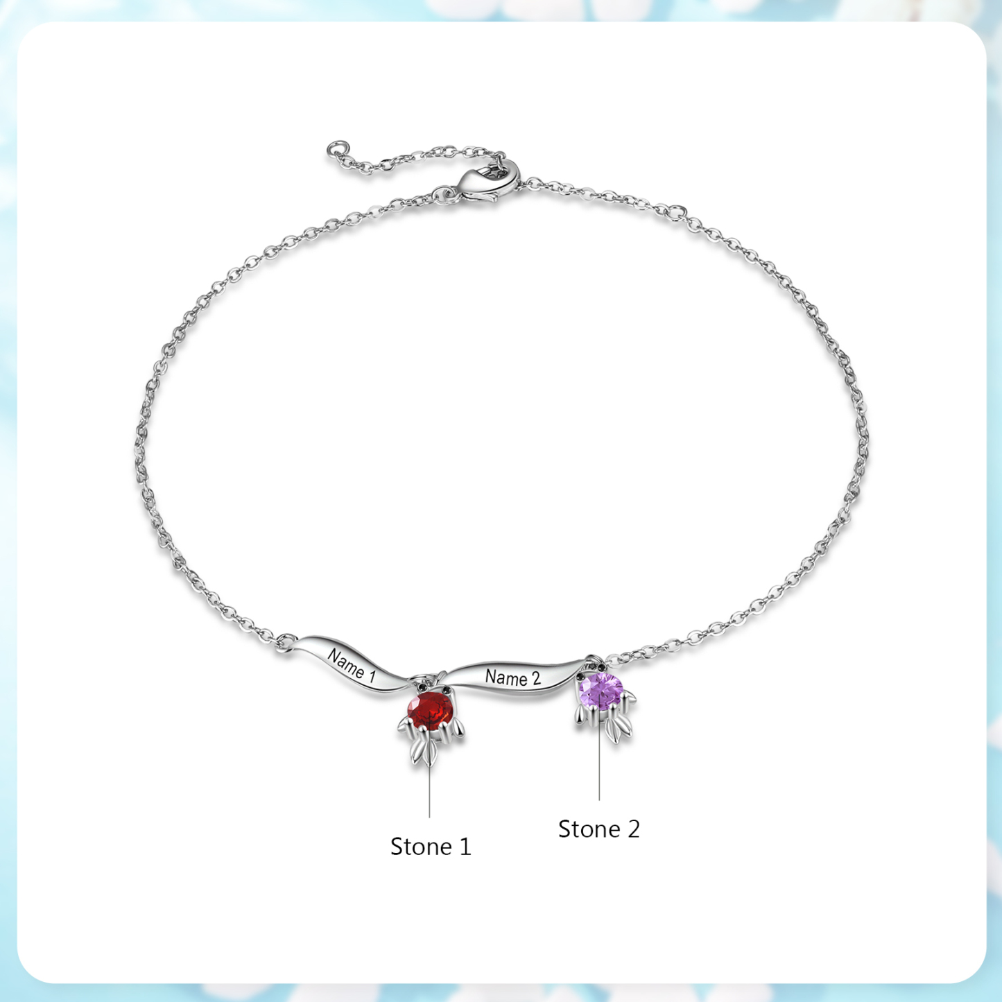 1-6 Noms Bracelet de cheville Poisson rouge Personnalisés avec Pierre de Naissance pour Femme