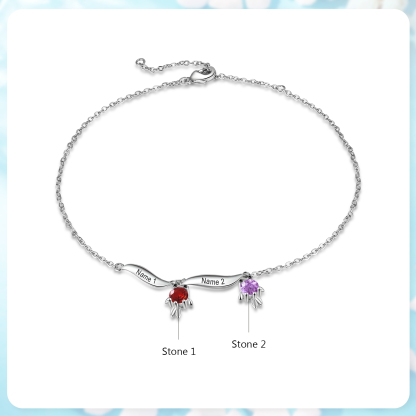 1-6 Noms Bracelet de cheville Poisson rouge Personnalisés avec Pierre de Naissance pour Femme