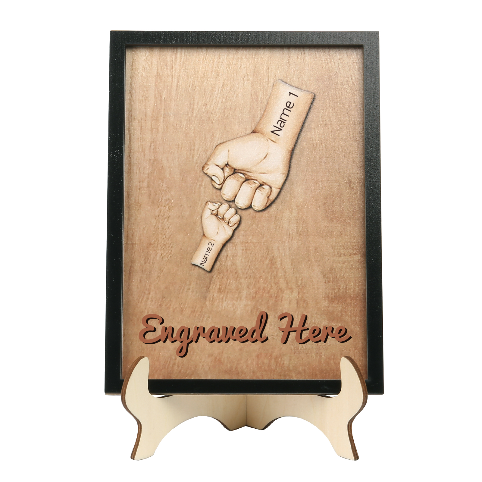 Décoration en bois Poings 2 Prénoms et 1 Texte Personnalisés Ornement Famille