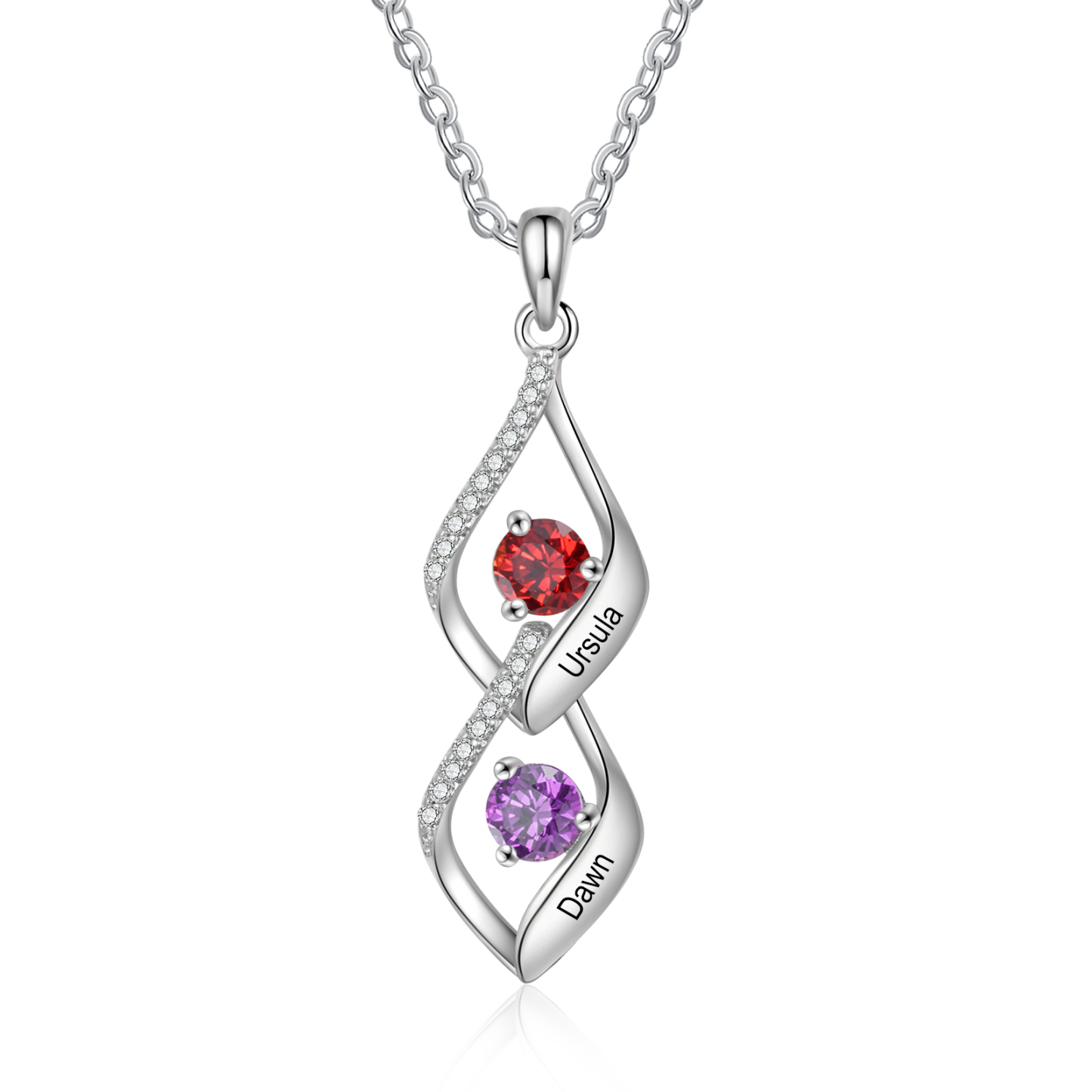 Collier Pendentif infini 2 Prénoms Personnalisés avec Pierre de naissance pour Femmes | Jessemade