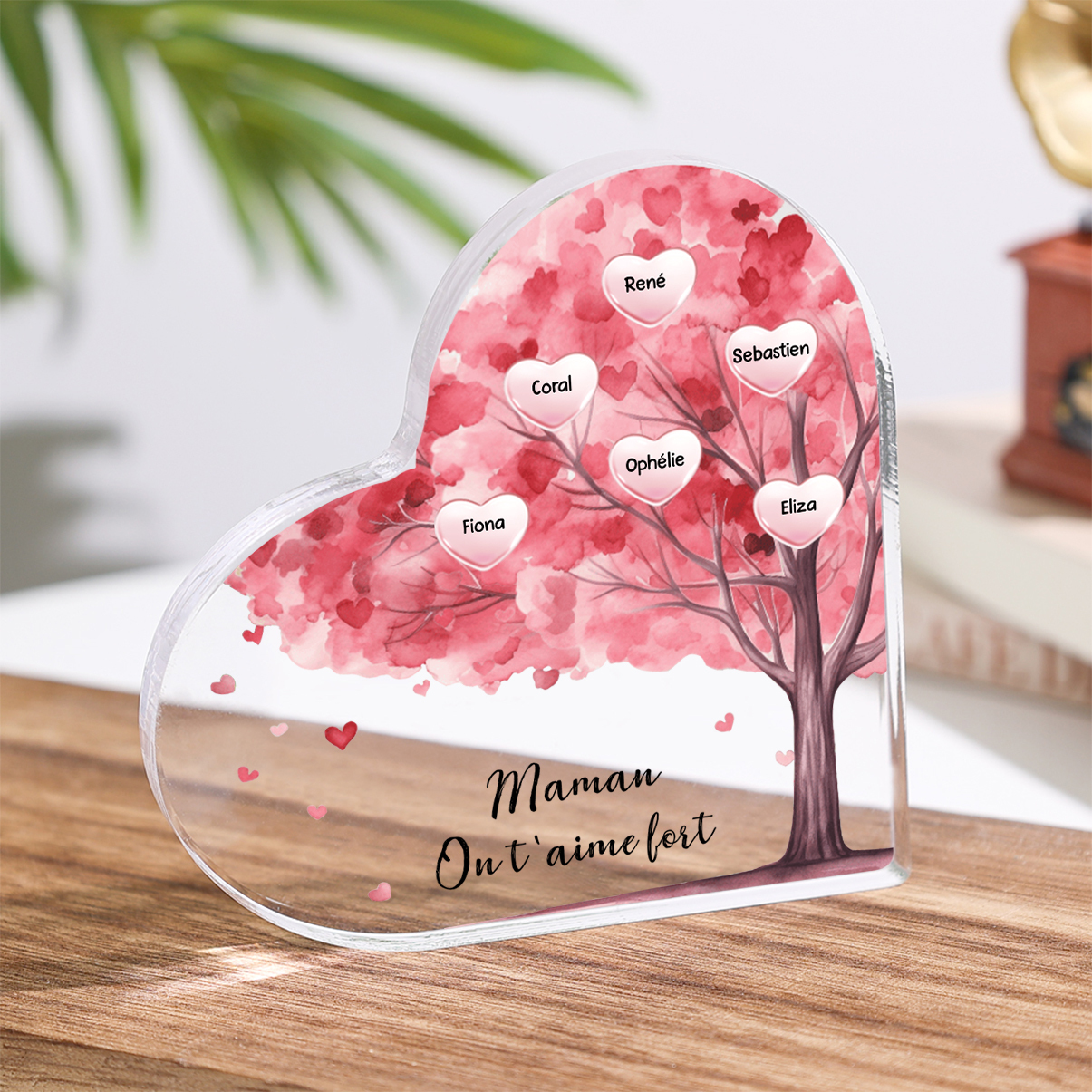 À ma Maman/Mamie - Plaque Acrylique en forme de Cœur Arbre 1-12 Prénoms Personnalisés avec 2 Textes