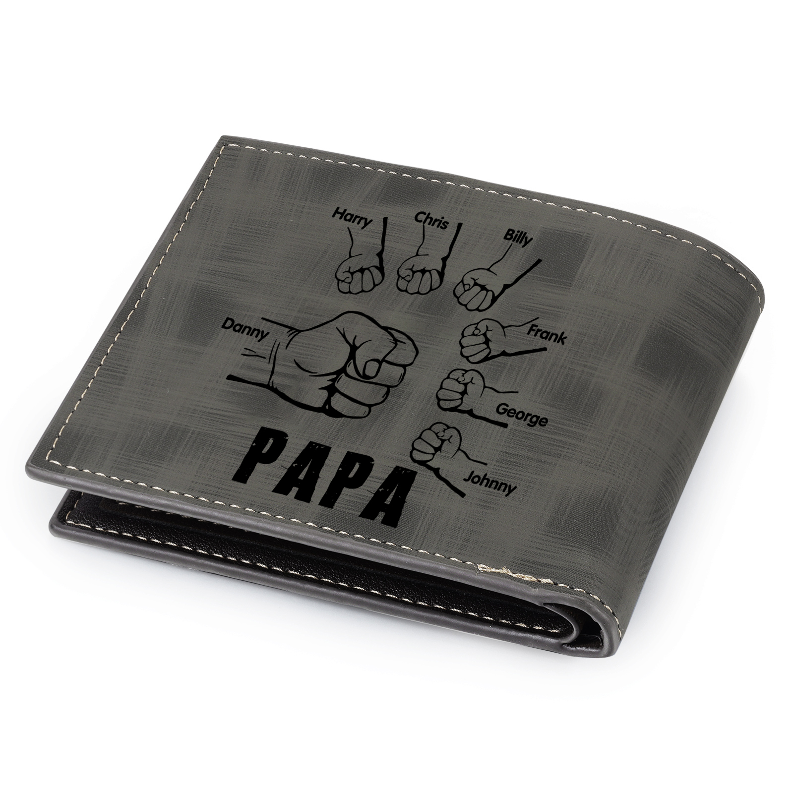 À mon Papa - Portefeuille Poings 7 Prénoms Personnalisés avec Photo Classique Homme Porte-Monnaie Carte