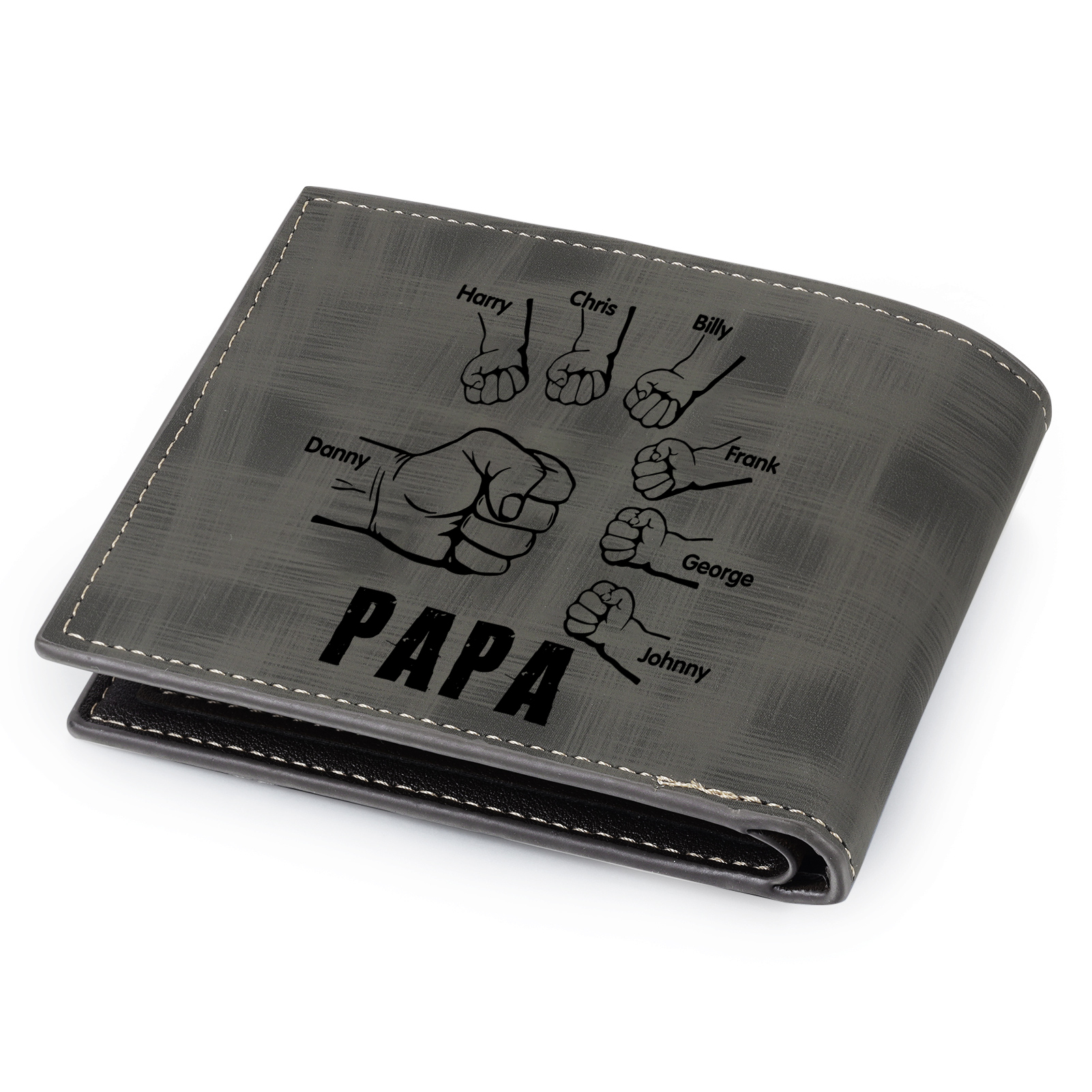 À mon Papa - Portefeuille Poings 7 Prénoms Personnalisés avec Photo Classique Homme Porte-Monnaie Carte