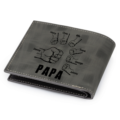 À mon Papa - Portefeuille Poings 7 Prénoms Personnalisés avec Photo Classique Homme Porte-Monnaie Carte