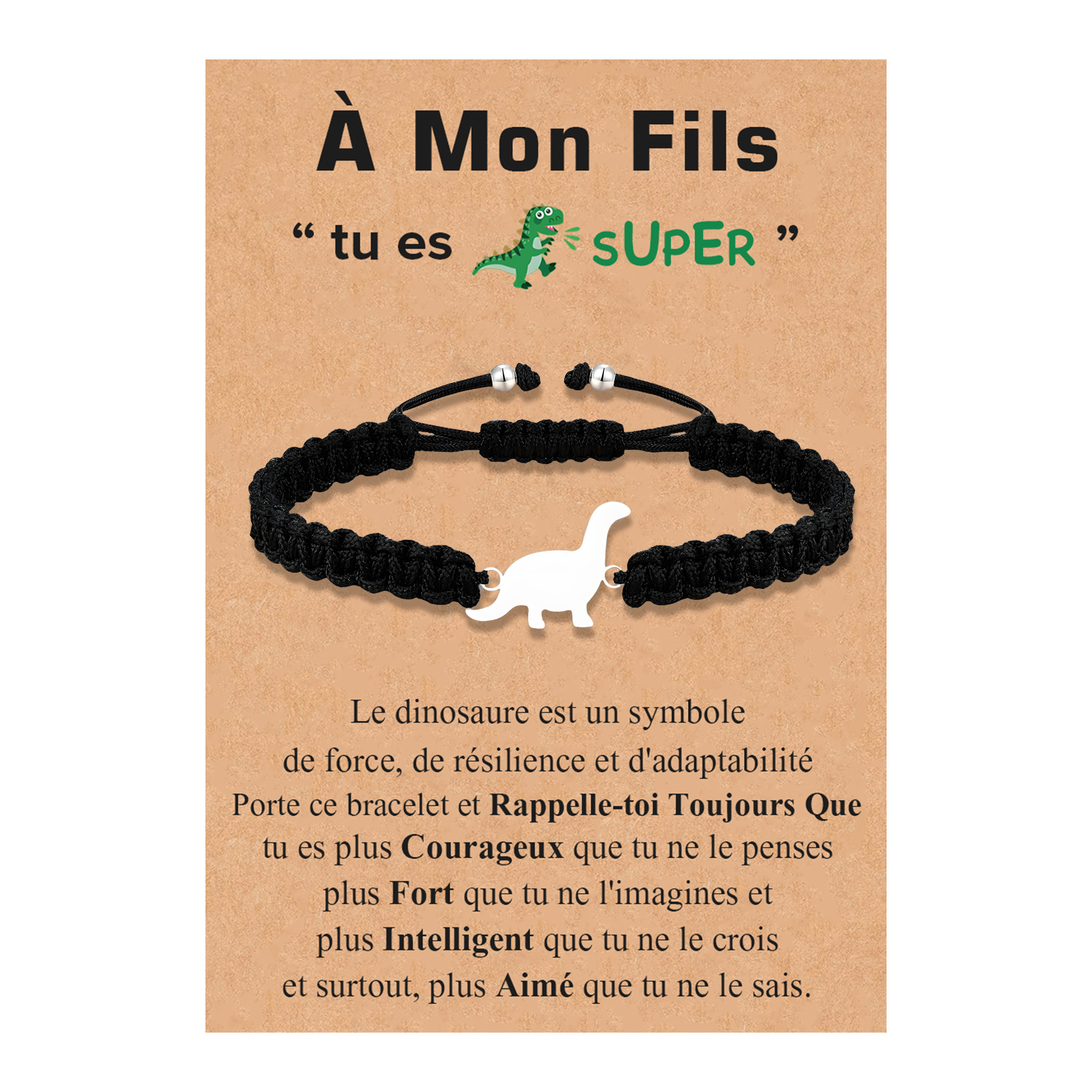 Jessemade FR Bracelets Dinosaure Corde tressée - Cadeau Rentrée Scolaire